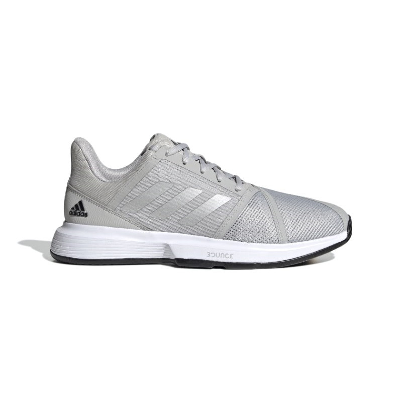 Mens Adidas CourtJam Bounce Tennis Shoe Grey Two-Silver Metallic-Core Black